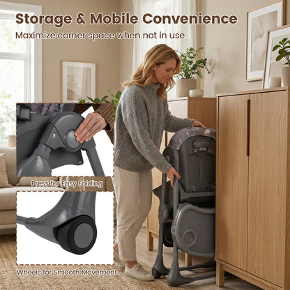 Folding High Chair with Adjustable Height and Cushion