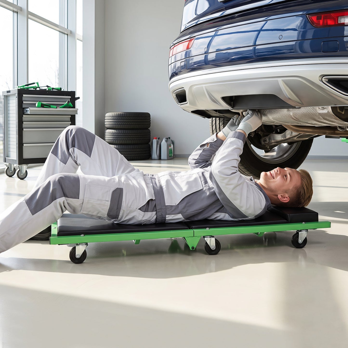Foldable Automotive Creeper with 360° Swivel Wheels 330 lbs