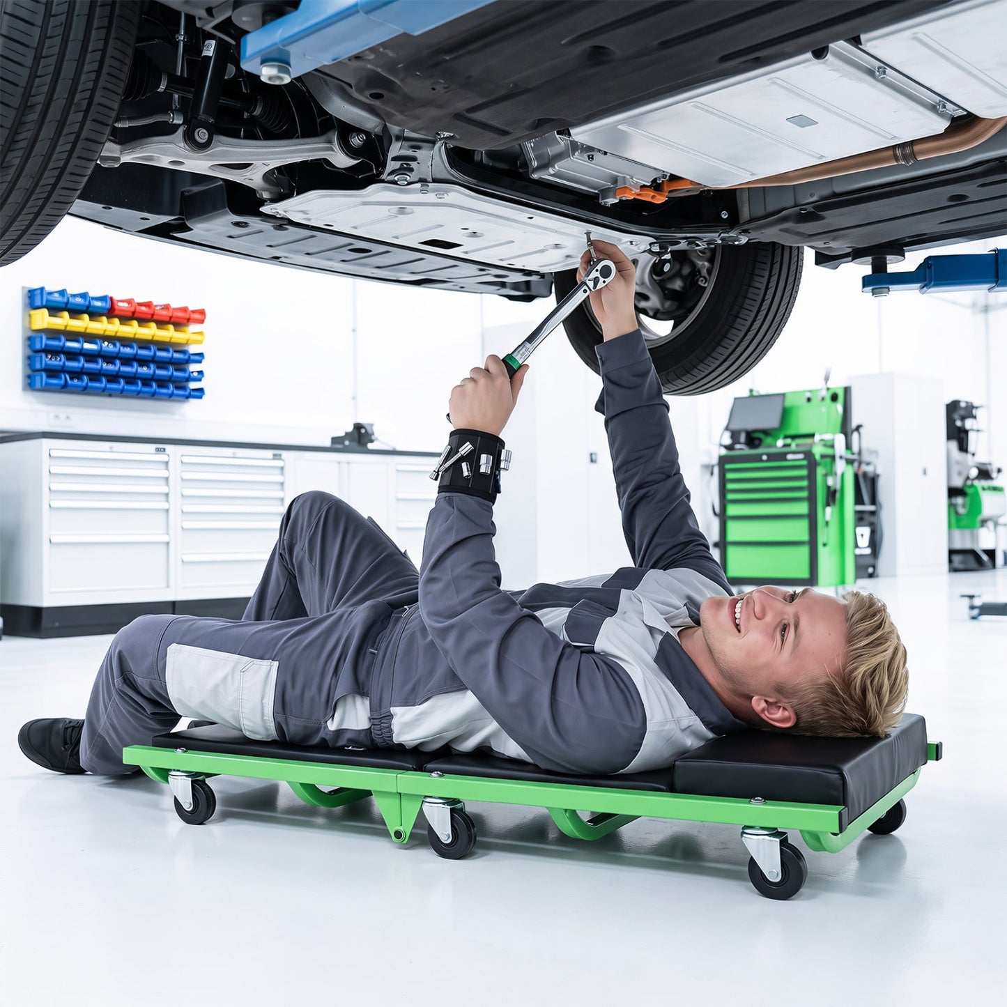 Foldable Automotive Creeper with 360° Swivel Wheels 330 lbs