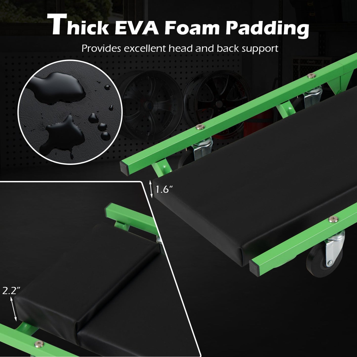 Foldable Automotive Creeper with 360° Swivel Wheels 330 lbs