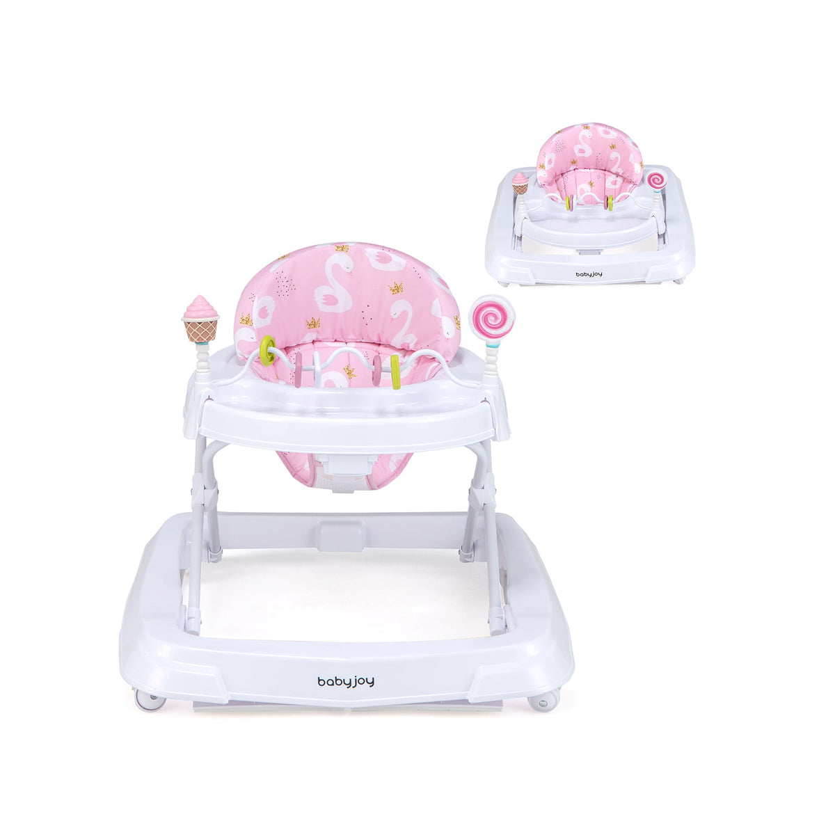 Foldable Baby Activity Walker with Adjustable Height and Detachable Seat Cushion