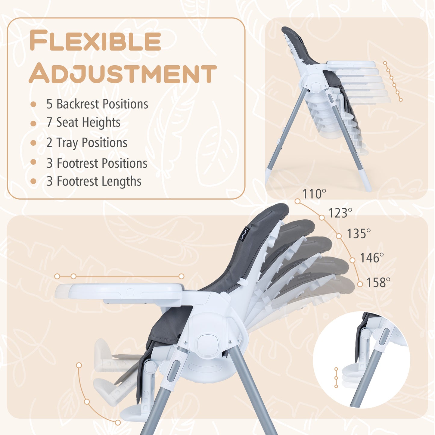 Foldable Baby High Chair with Adjustable Height