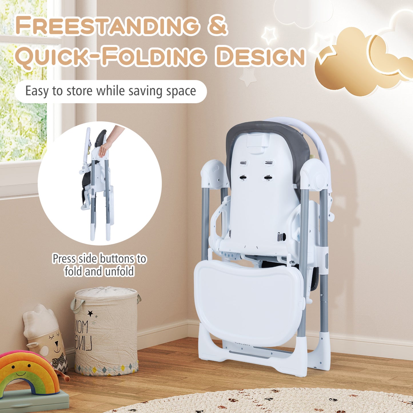 Foldable Baby High Chair with Adjustable Height