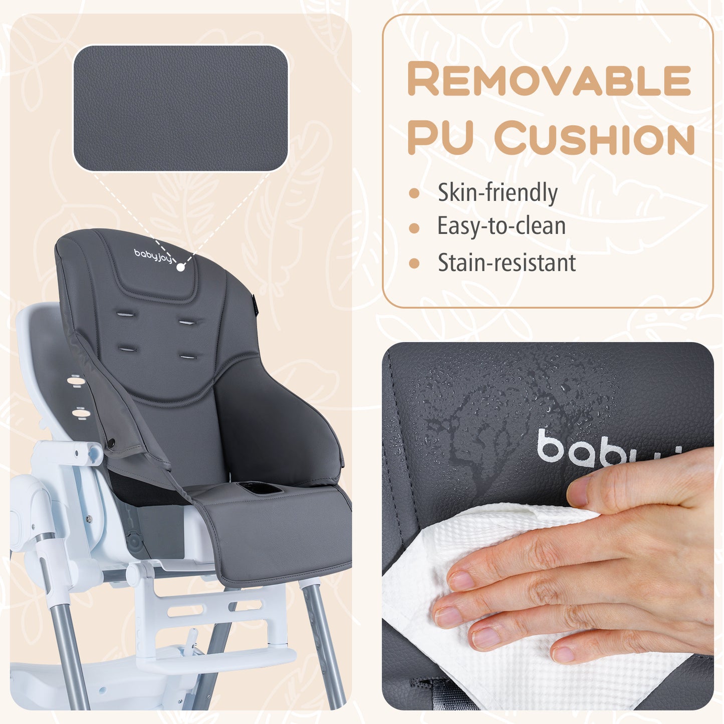 Foldable Baby High Chair with Adjustable Height