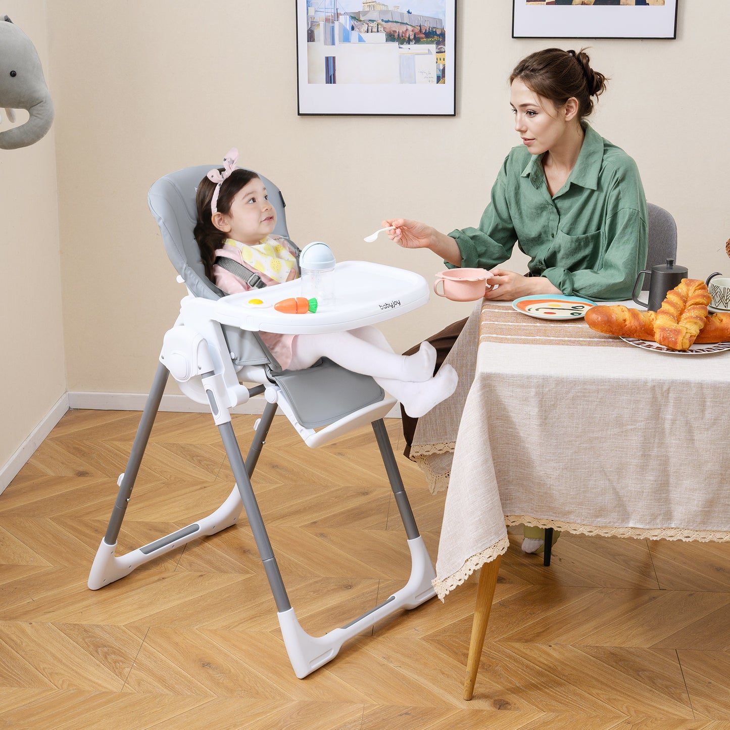 Foldable Baby High Chair with Adjustable Height
