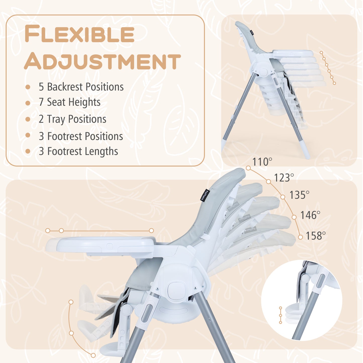 Foldable Baby High Chair with Adjustable Height