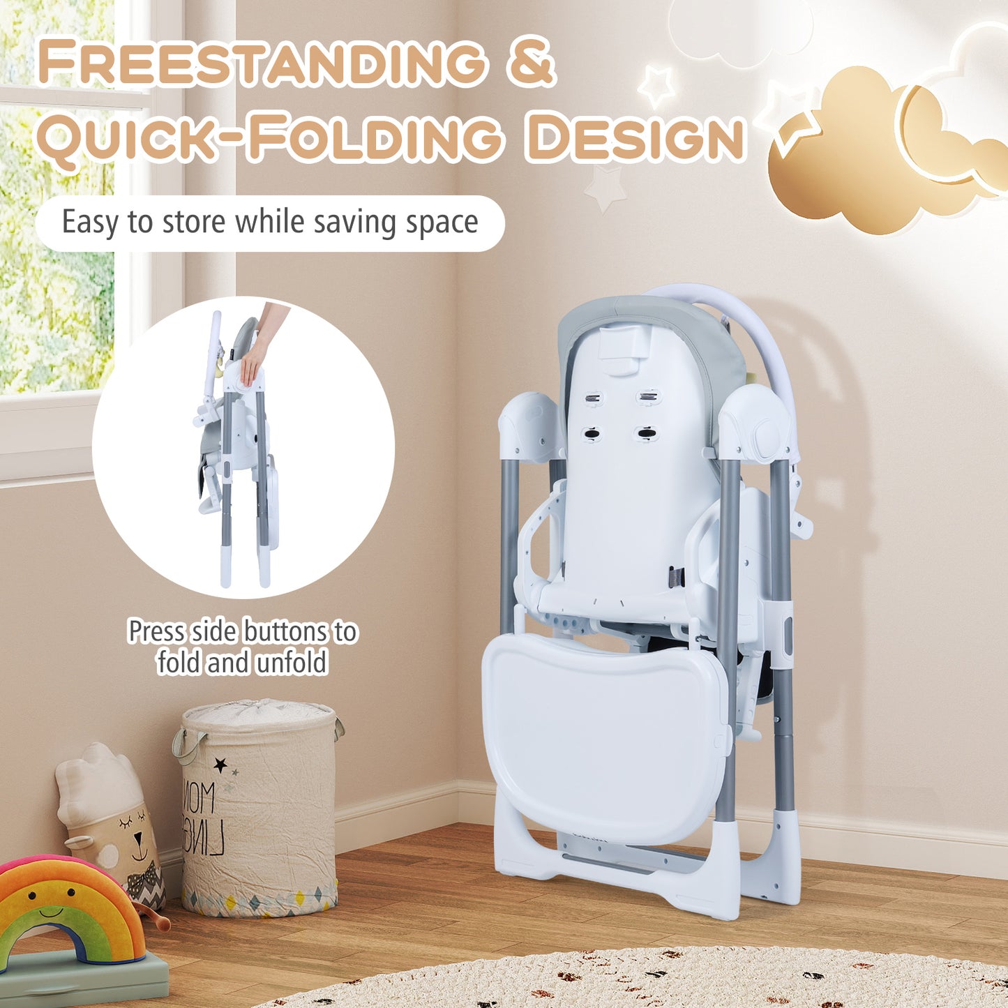 Foldable Baby High Chair with Adjustable Height