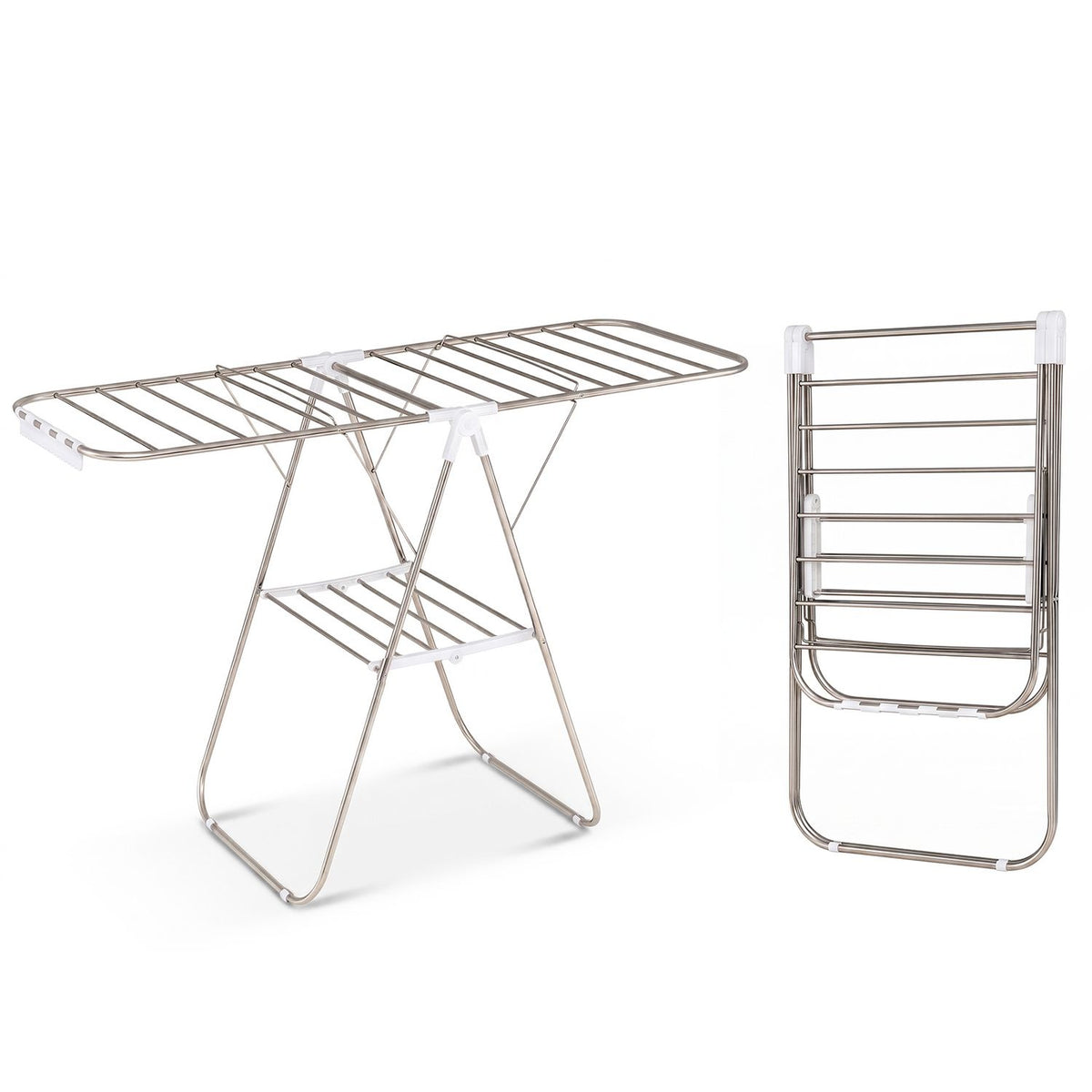 Foldable Clothes Drying Rack with Sock Clips Heavy-Duty Stainless Steel Frame