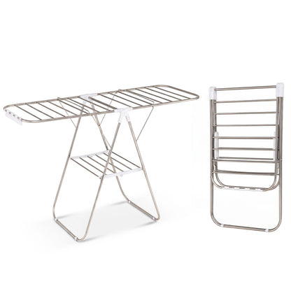 Foldable Clothes Drying Rack with Sock Clips Heavy-Duty Stainless Steel Frame