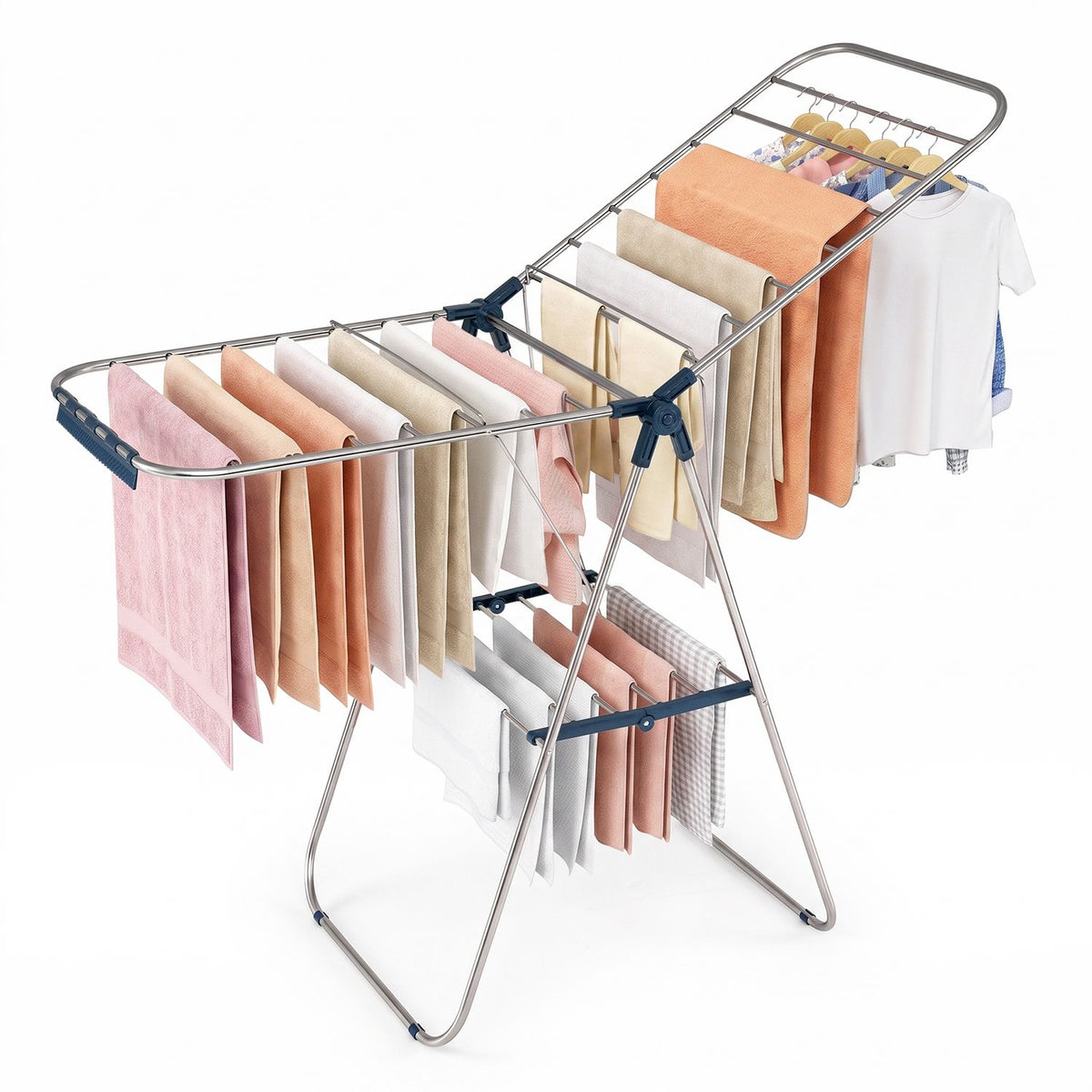 Foldable Clothes Drying Rack with Sock Clips Heavy-Duty Stainless Steel Frame