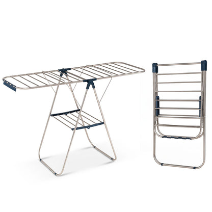 Foldable Clothes Drying Rack with Sock Clips Heavy-Duty Stainless Steel Frame