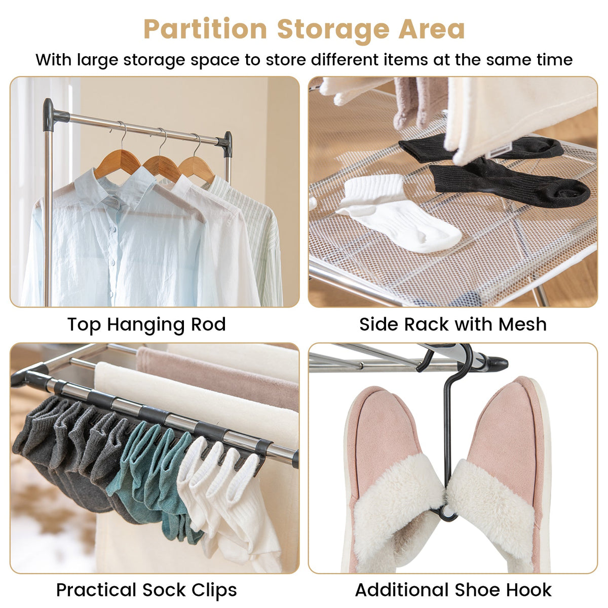 Large Foldable Clothes Drying Rack with Tall Hanging Bar