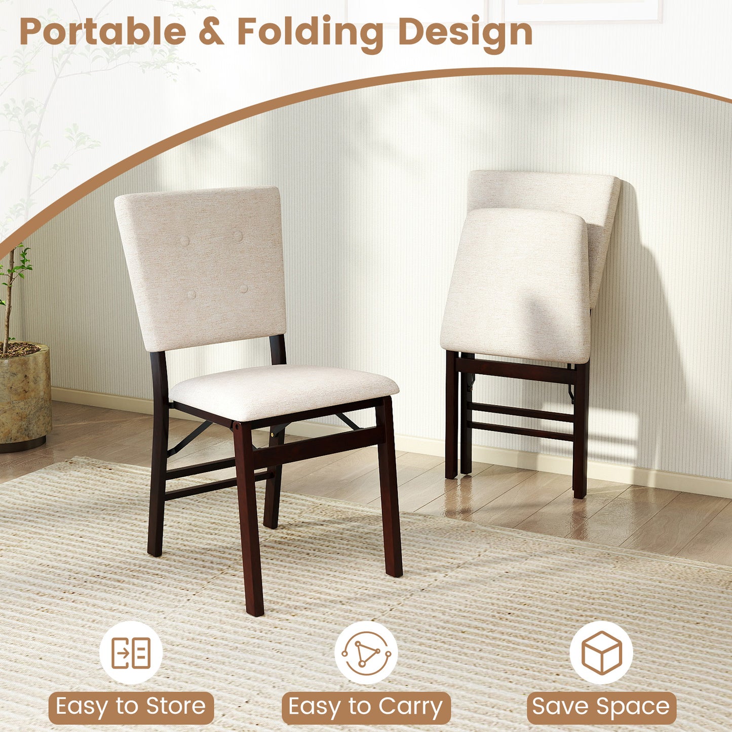 Foldable Dining Chairs Set of 4 with Padded Seats