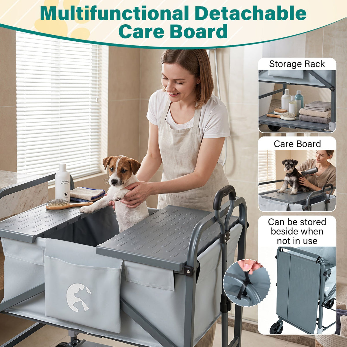 Foldable Dog Bath Cart with Adjustable Height & 4 Wheels