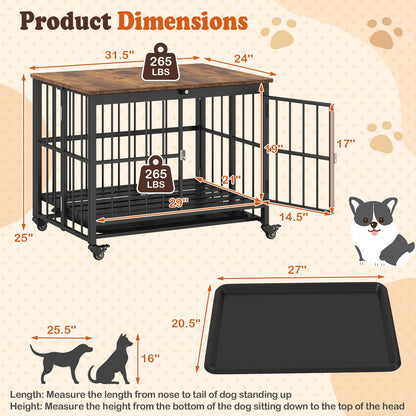 Foldable Dog Crate Furniture with Removable Tray and Lockable Door