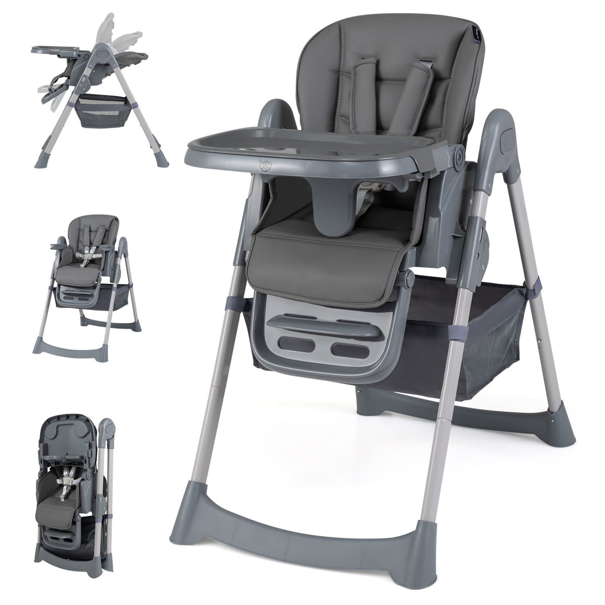 Foldable High Chair with 7-Level Height Adjustment - Gray