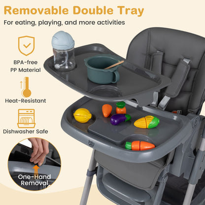 Foldable High Chair with 7-Level Height Adjustment - Gray