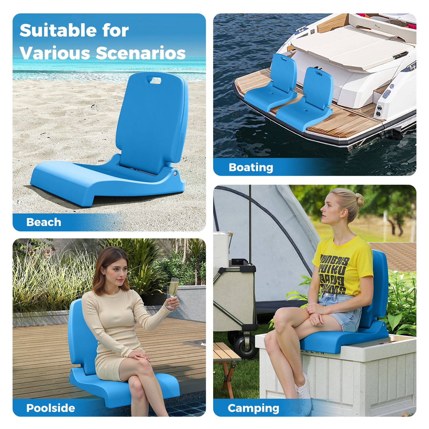 Foldable Pool Chair with Handle and Back Support