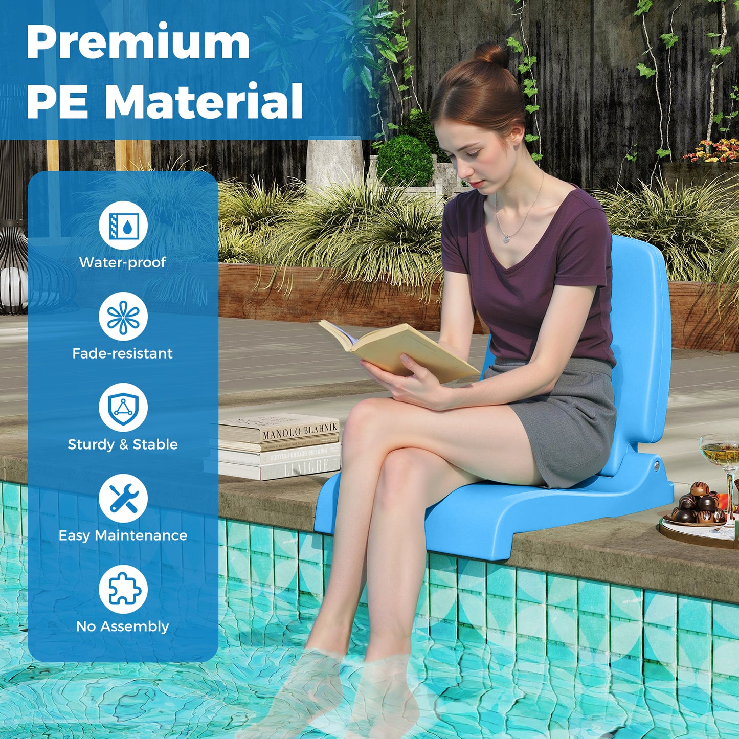 Foldable Pool Chair with Handle and Back Support