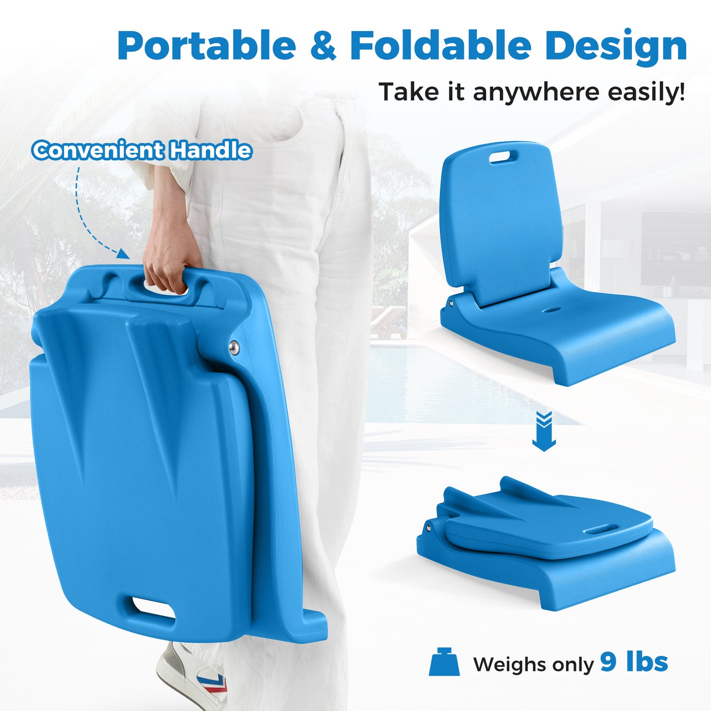 Foldable Pool Chair with Handle and Back Support