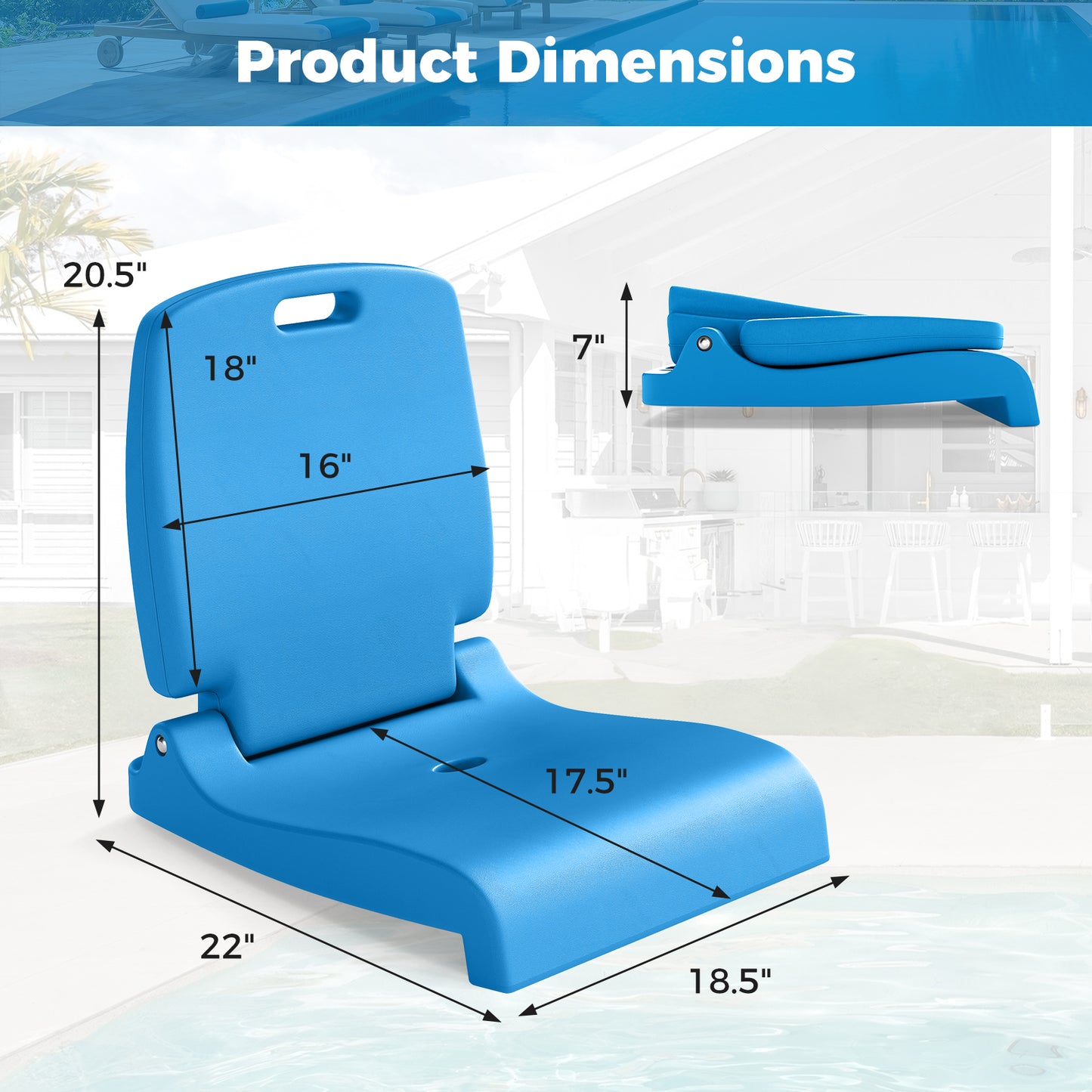 Foldable Pool Chair with Handle and Back Support