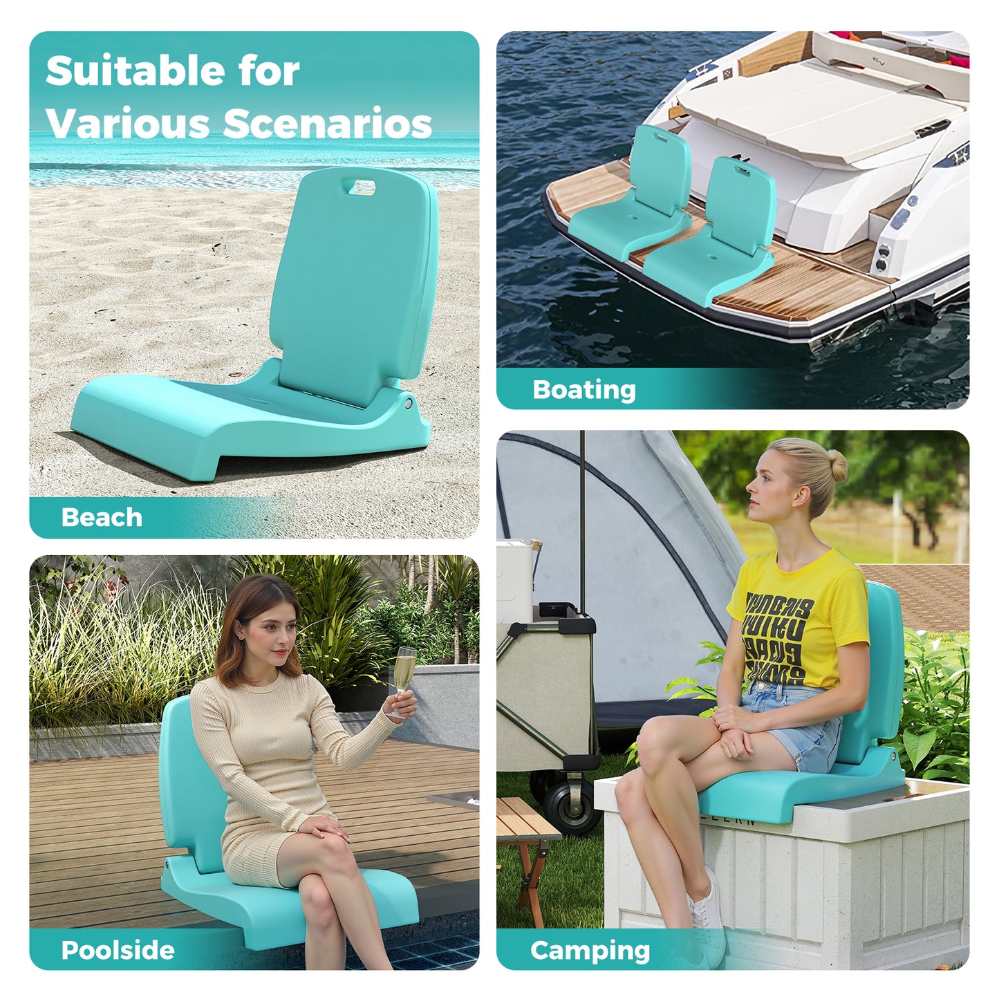 Foldable Pool Chair with Handle and Back Support