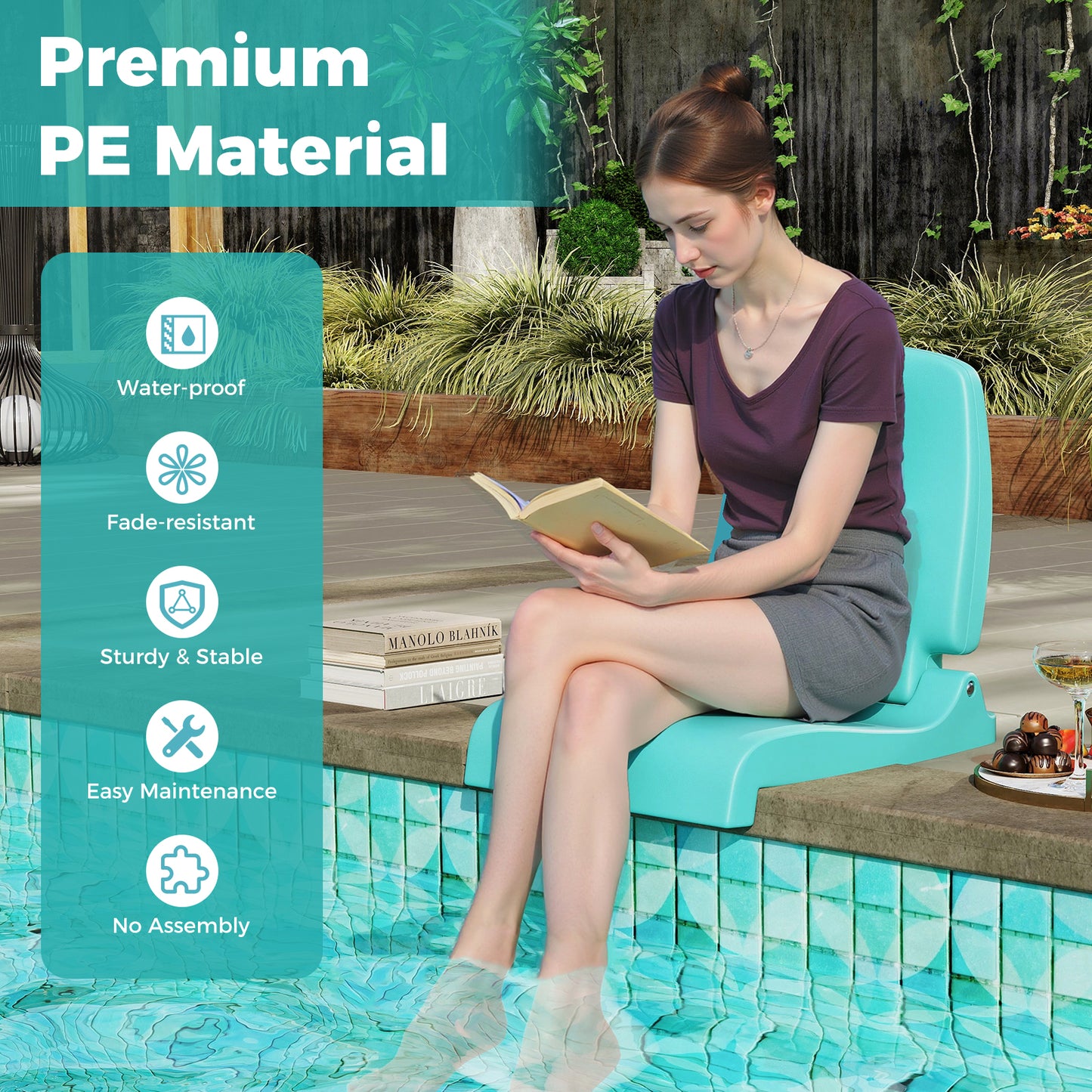 Foldable Pool Chair with Handle and Back Support