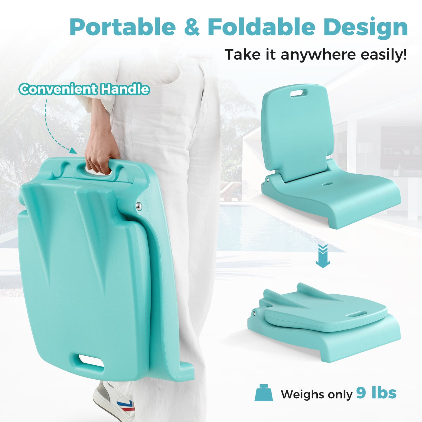 Foldable Pool Chair with Handle and Back Support