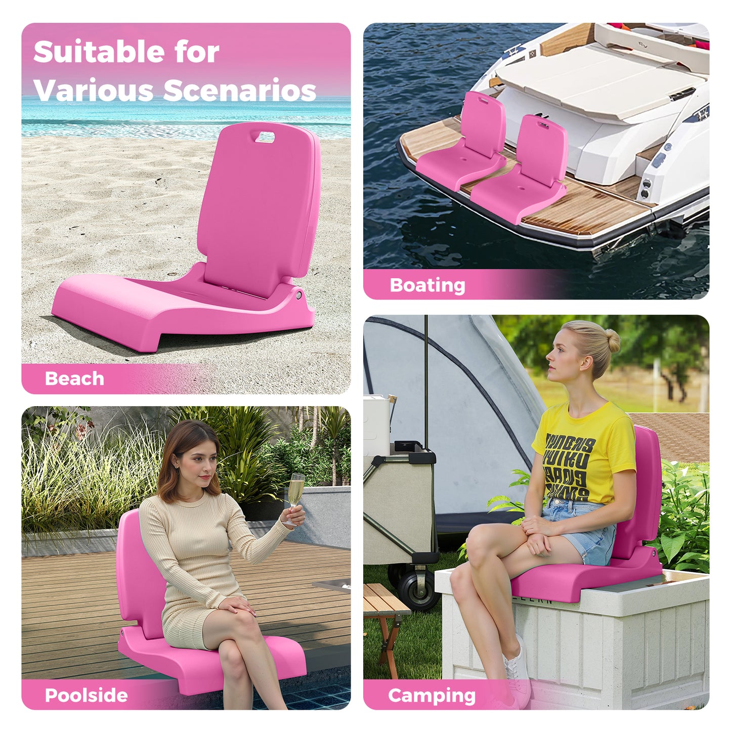 Foldable Pool Chair with Handle and Back Support