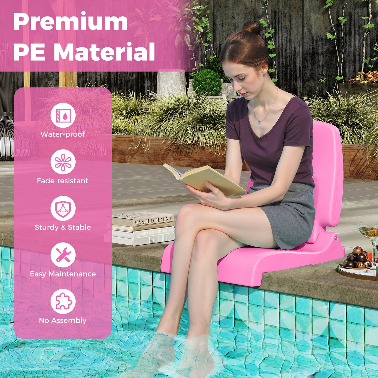 Foldable Pool Chair with Handle and Back Support