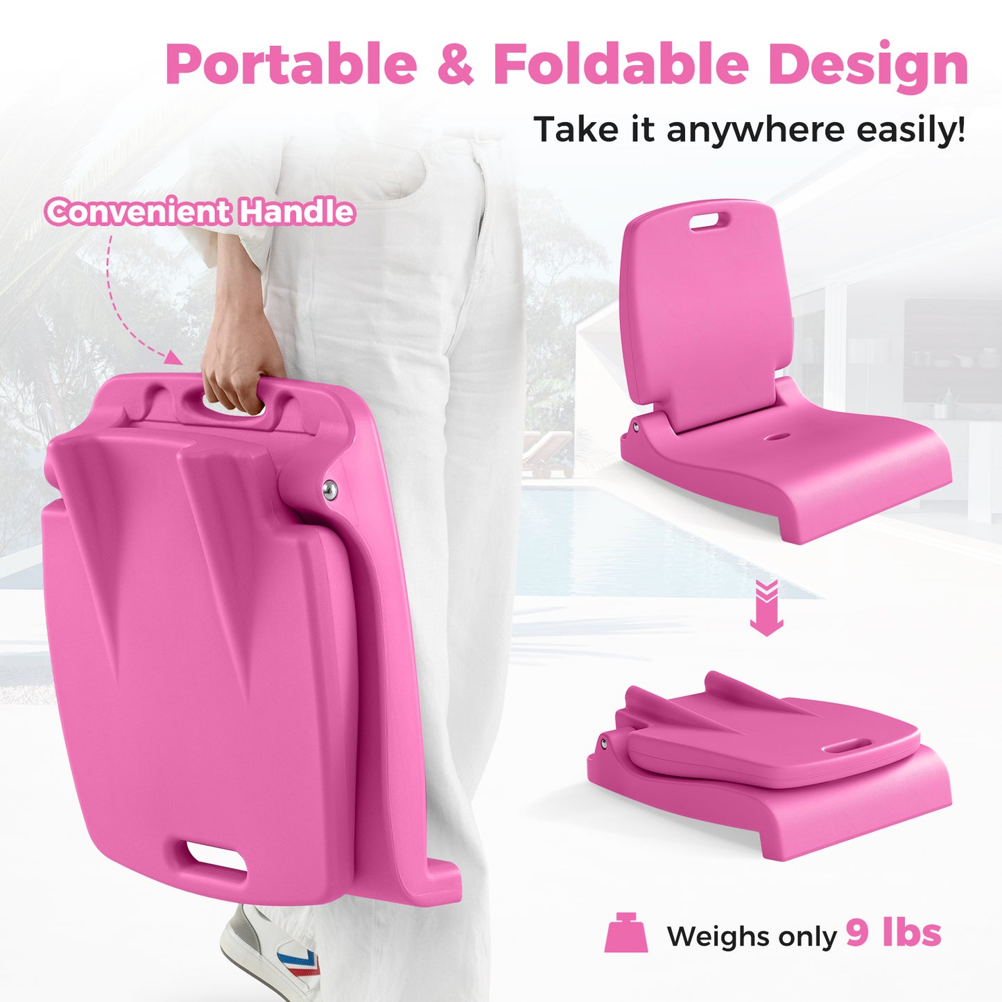 Foldable Pool Chair with Handle and Back Support