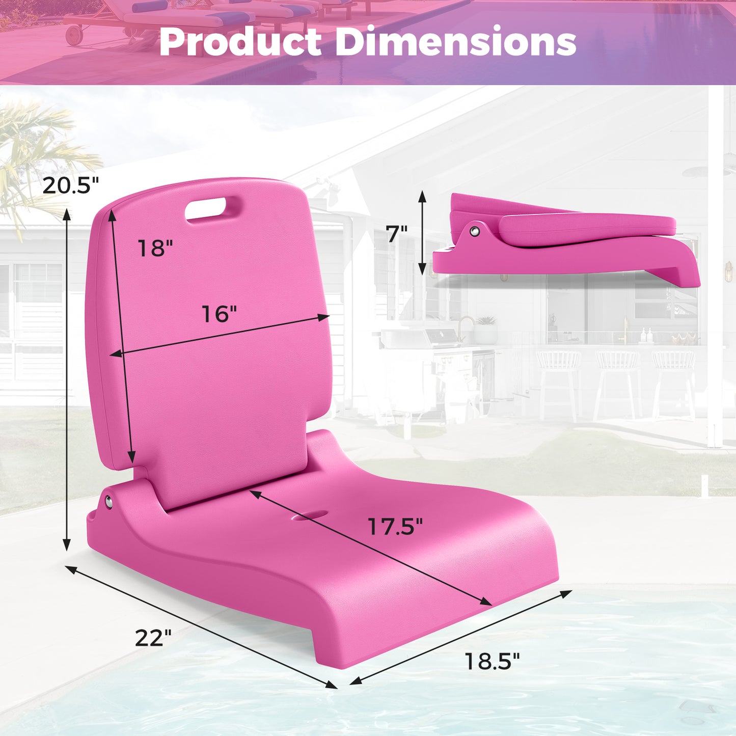 Foldable Pool Chair with Handle and Back Support