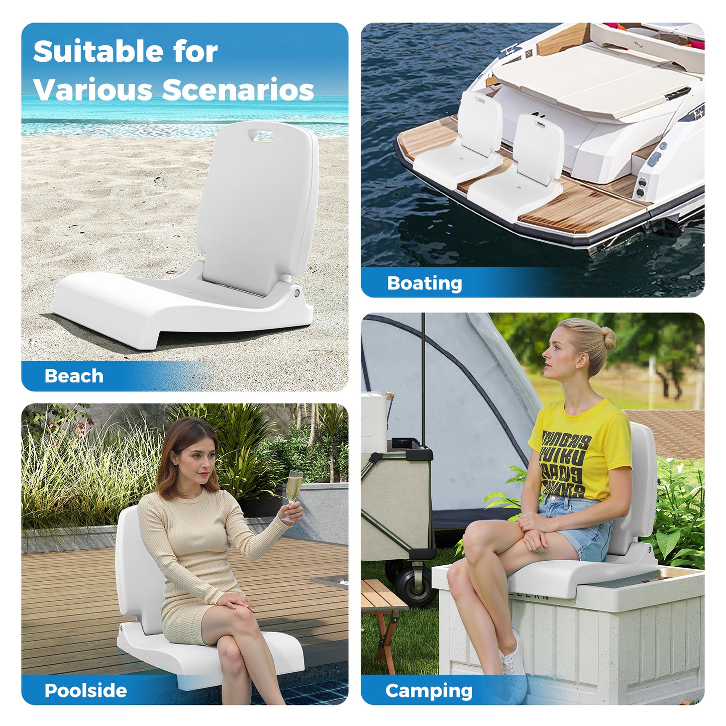 Foldable Pool Chair with Handle and Back Support