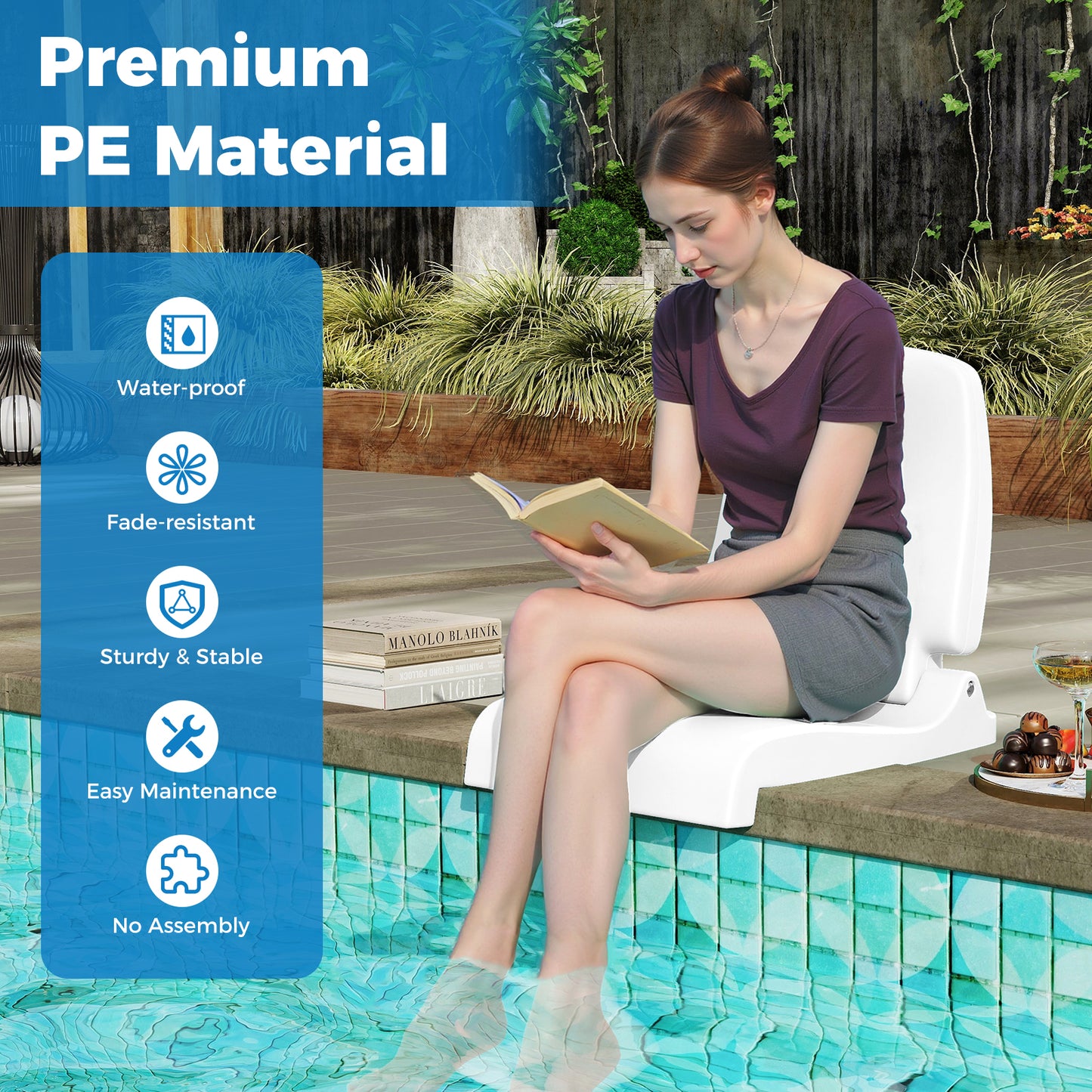 Foldable Pool Chair with Handle and Back Support