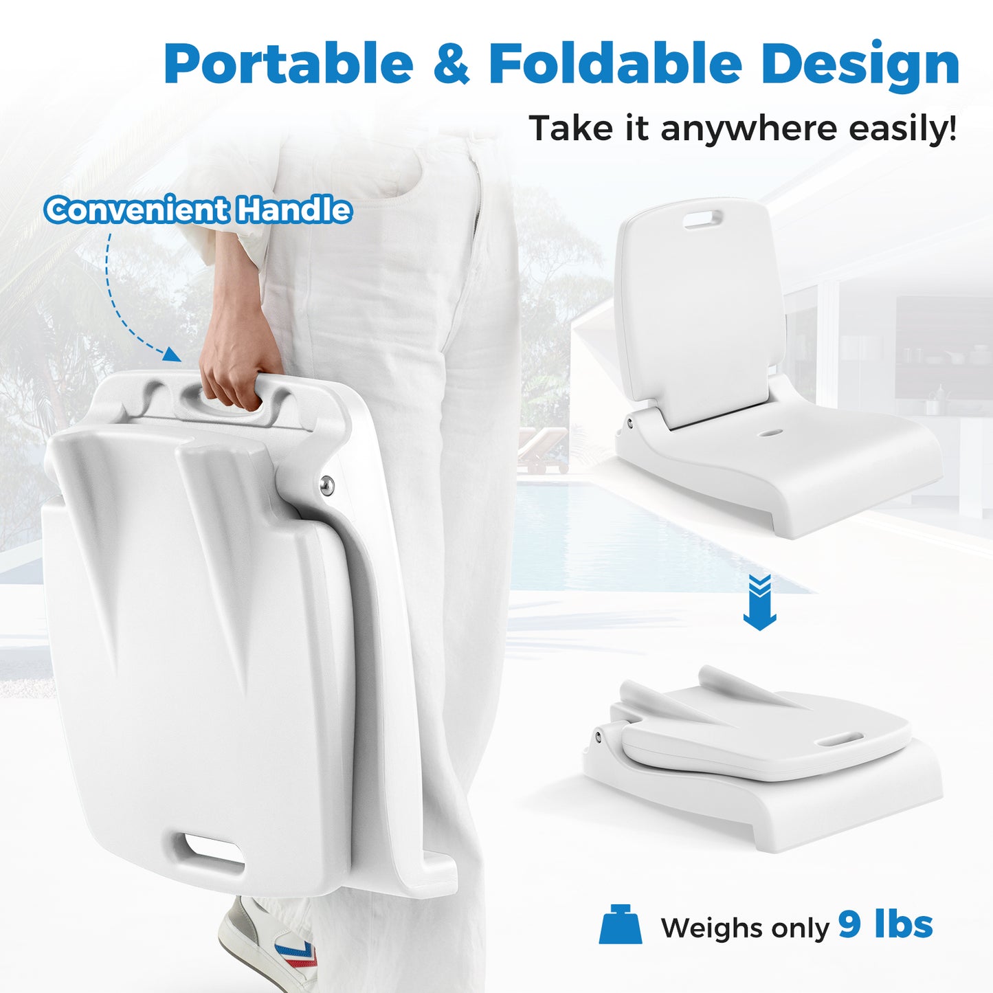 Foldable Pool Chair with Handle and Back Support