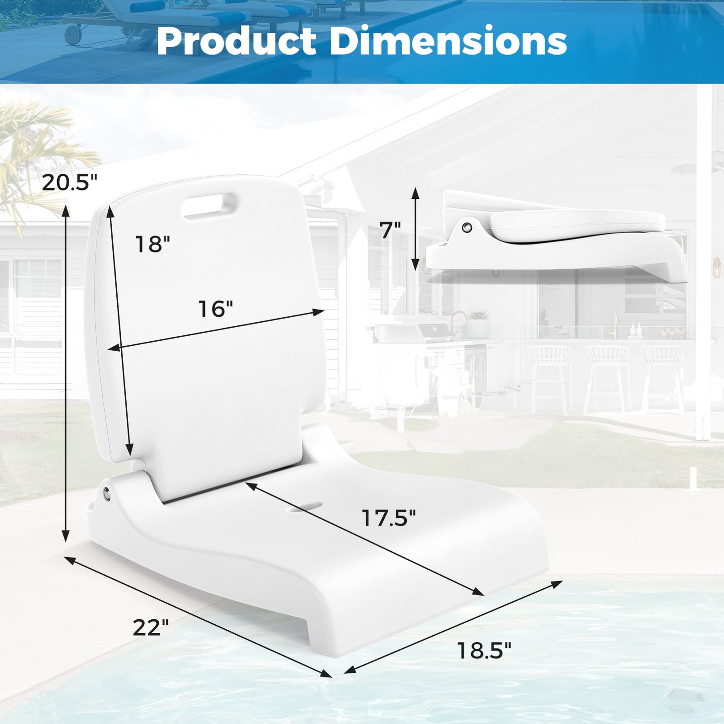 Foldable Pool Chair with Handle and Back Support