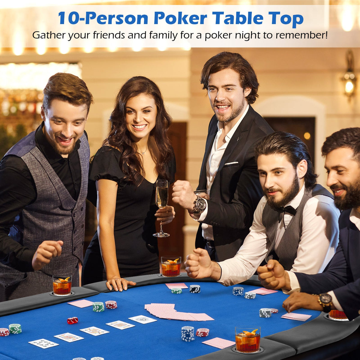 Portable 84 x 42 Inch 10-Player Foldable Padded Poker Table Top