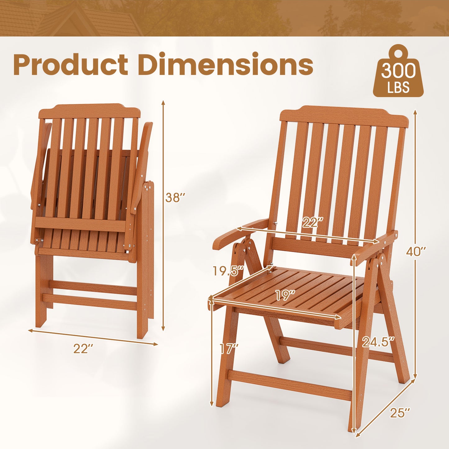 Foldable Patio Dining Chair with Armrests - HDPE All-Weather