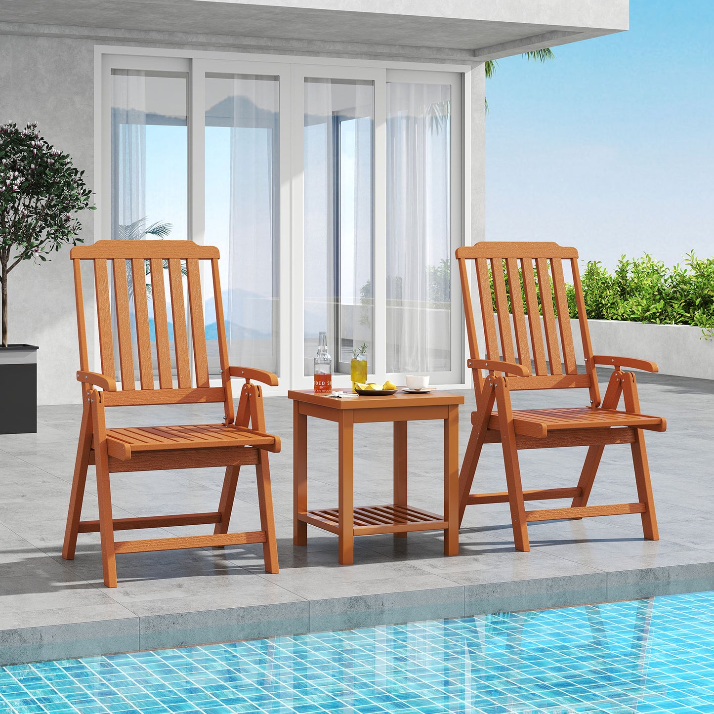 Foldable Patio Dining Chair with Armrests - HDPE All-Weather
