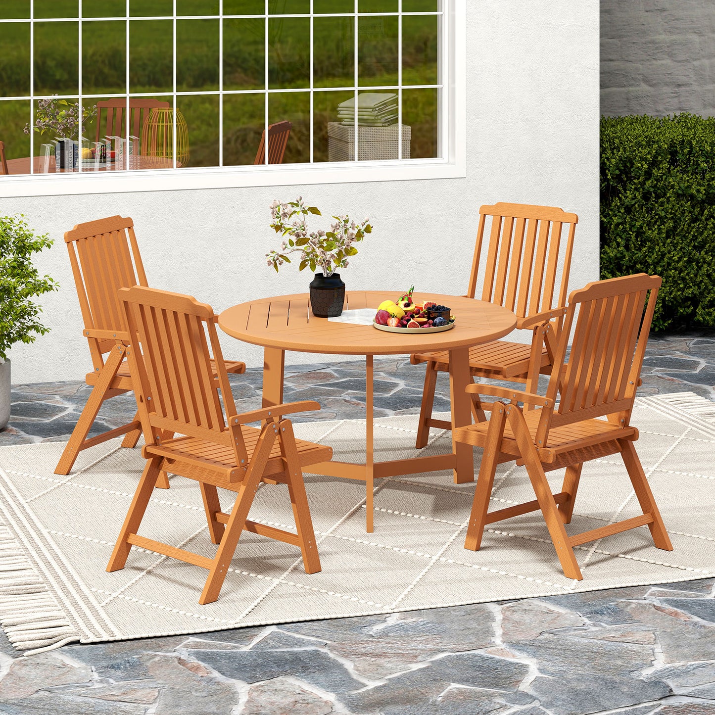 Foldable Patio Dining Chair with Armrests - HDPE All-Weather