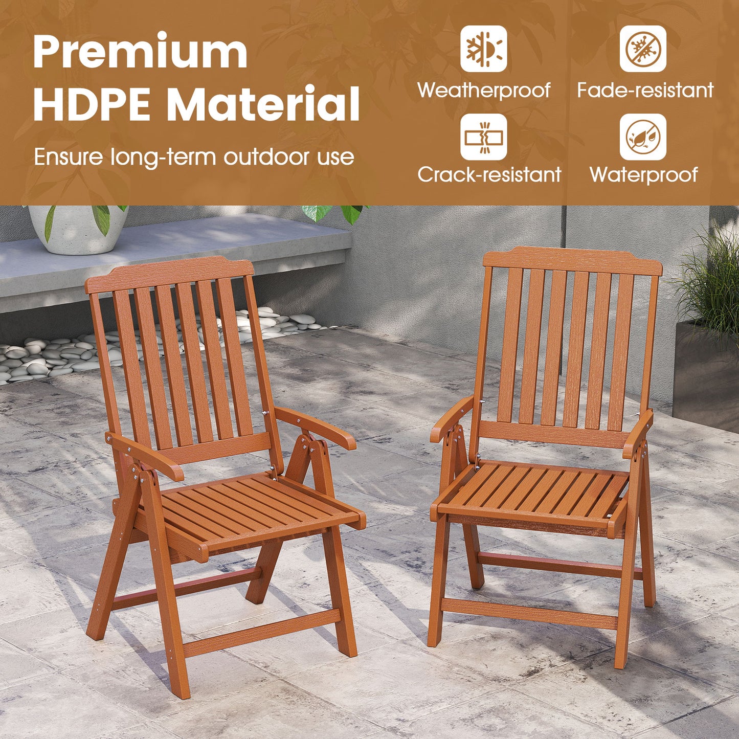 Foldable Patio Dining Chair with Armrests - HDPE All-Weather