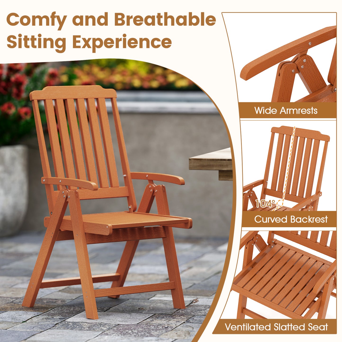 Foldable Patio Dining Chair with Armrests - HDPE All-Weather