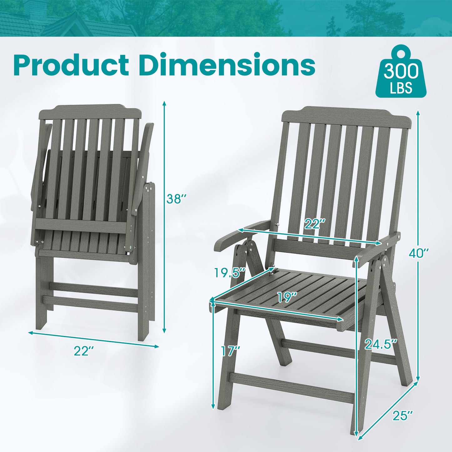 Foldable Patio Dining Chair with Armrests - HDPE All-Weather