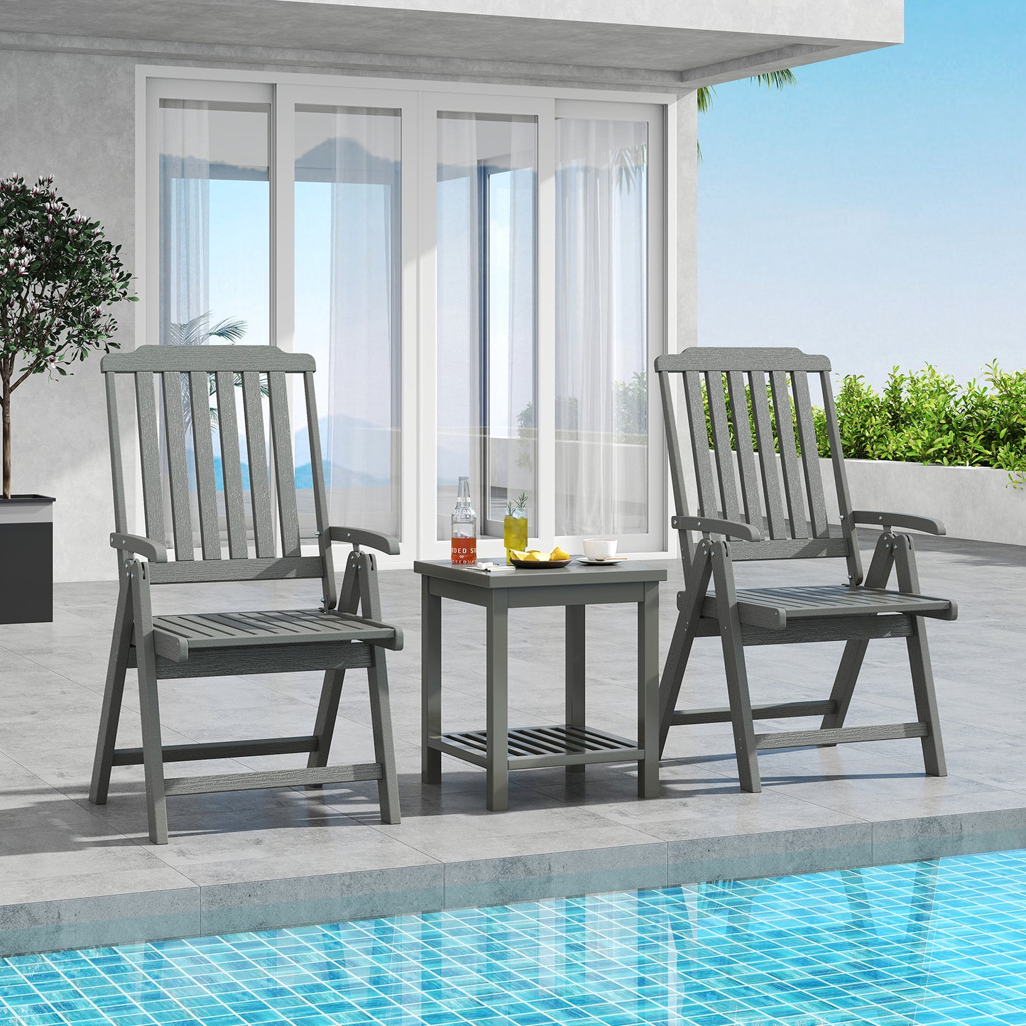 Foldable Patio Dining Chair with Armrests - HDPE All-Weather