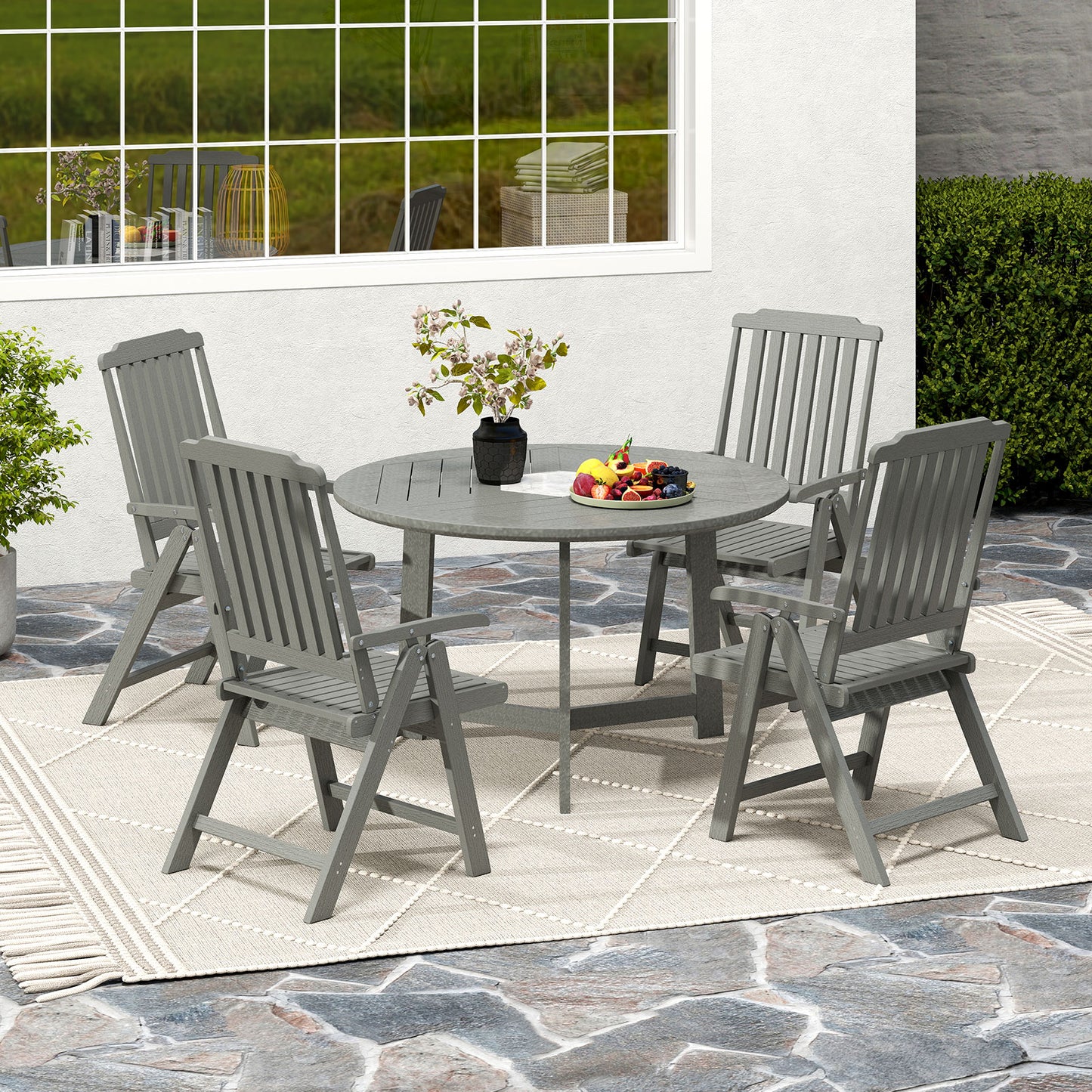 Foldable Patio Dining Chair with Armrests - HDPE All-Weather