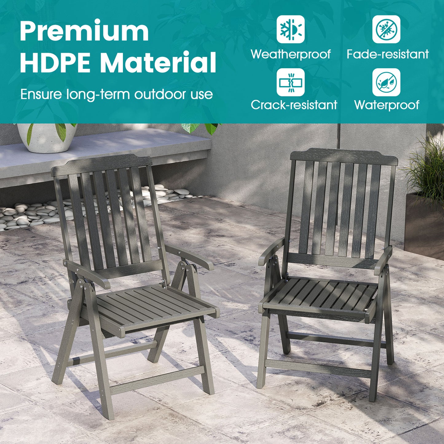 Foldable Patio Dining Chair with Armrests - HDPE All-Weather