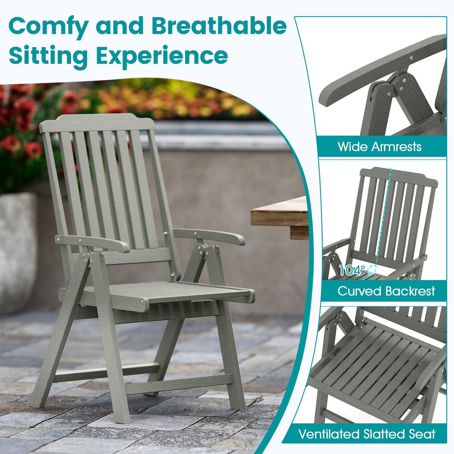 Foldable Patio Dining Chair with Armrests - HDPE All-Weather