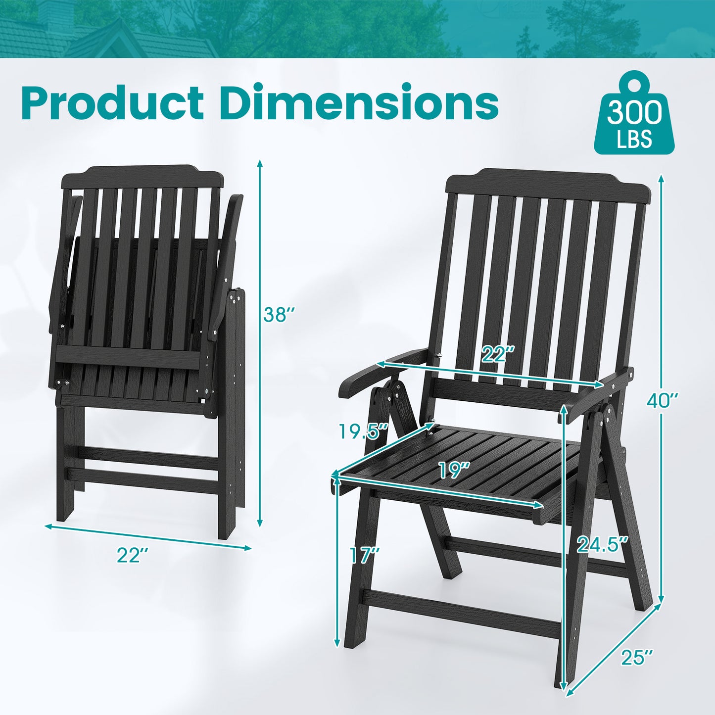 Foldable Patio Dining Chair with Armrests - HDPE All-Weather