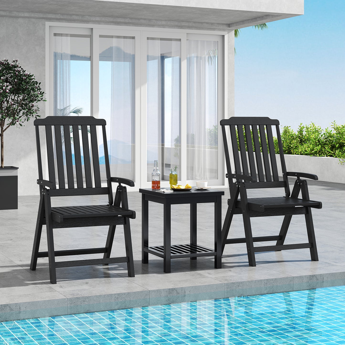 Foldable Patio Dining Chair with Armrests - HDPE All-Weather