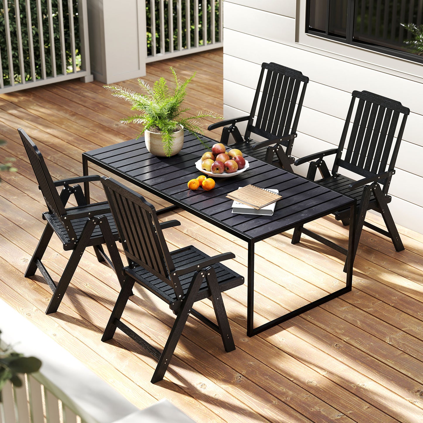 Foldable Patio Dining Chair with Armrests - HDPE All-Weather